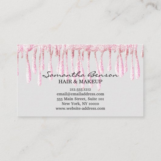 Elegant glam make-up haar blush roze glitter drupp visitekaartje (Achterkant)