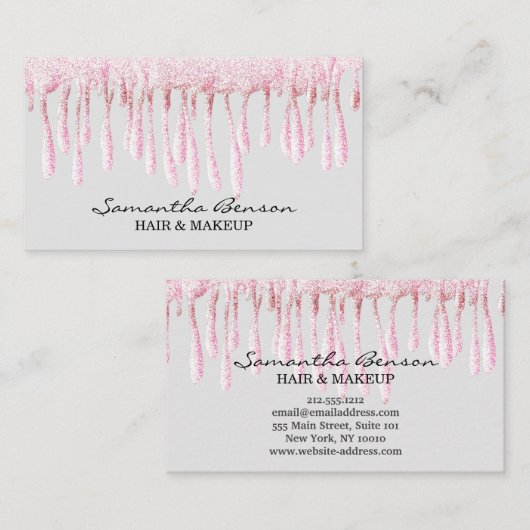 Elegant glam make-up haar blush roze glitter drupp visitekaartje (Voorkant / Achterkant)