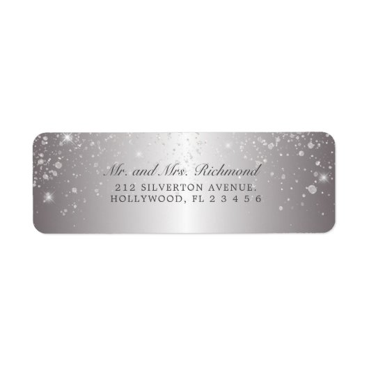Elegant & Glam Metallic Silver Glitter Etiket (Voorkant)