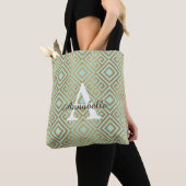 Elegant Glam Mint Groen Goud Monogram Geometrisch Tote Bag (Dichtbij)