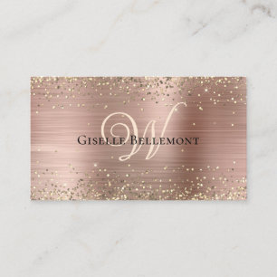 Elegant Glam Monogram Nep Rose Goud Glitter Visitekaartje