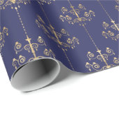 Elegant Glam Navy Blue Gold Pattern Cadeaupapier (Rol Hoek)