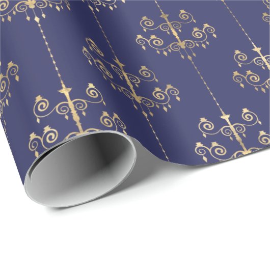 Elegant Glam Navy Blue Gold Pattern Cadeaupapier (Rol Hoek)