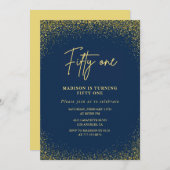 Elegant Glam Navy Goud Glitter 51ste verjaardag Kaart (Voorkant / Achterkant)