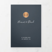 Elegant glam navy koper Gold bruiloft Drieluik Aankondiging (Cover)