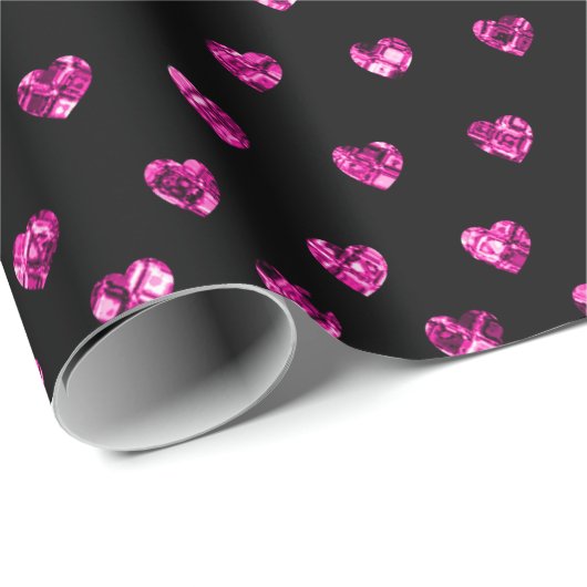 Elegant Glam Pink Gem Hearts Romantic Valentijn Cadeaupapier (Rol Hoek)