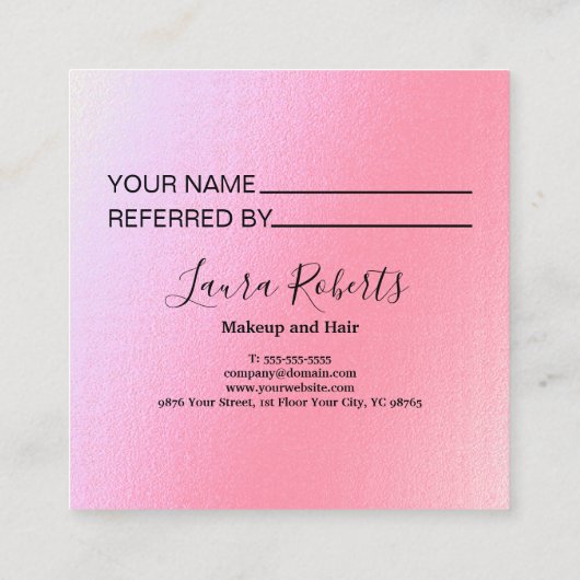 Elegant Glam pink Holographic Referral Card (Achterkant)