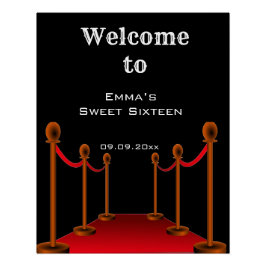 Elegant Glam Red Carpet Sweet 16 Verjaardag Welkom Perfect Poster