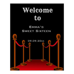Elegant Glam Red Carpet Sweet 16 Verjaardag Welkom Perfect Poster