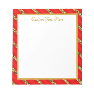 Elegant Glam Red Gold Glitter Stripes personaliser Notitieblok
