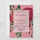 Elegant Glam Red Pink Gold Rozen Weddenschap Kaart (Voorkant)
