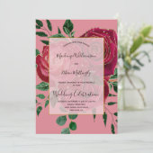Elegant  Glam Red Pink Gold Rozen Weddenschap Kaart (Staand voorkant)