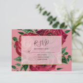 Elegant Glam Red Pink Gold Rozen Weddenschap RSVP Kaartje (Staand voorkant)