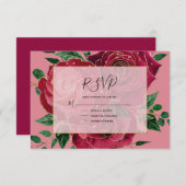 Elegant  Glam Red Pink Gold Rozen Weddenschap RSVP Kaartje (Voorkant / Achterkant)