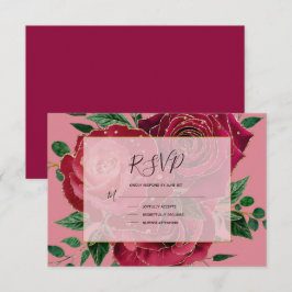 Elegant  Glam Red Pink Gold Rozen Weddenschap RSVP Kaartje