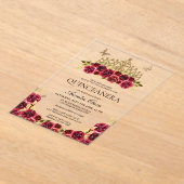 Elegant Glam Rood Bloemen Goud Tiara Quinceanera Acryl Uitnodigingen (Laagn)