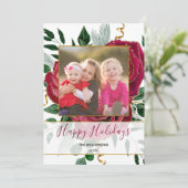 Elegant Glam Rood Roze  Rozen Glitter Foto Feestdagenkaart (Staand voorkant)