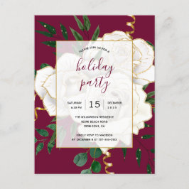 Elegant Glam Rood  Wit Rozen Vakantie Party Uitnodiging Briefkaart