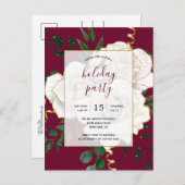 Elegant Glam Rood  Wit Rozen Vakantie Party Uitnodiging Briefkaart (Voorkant / Achterkant)