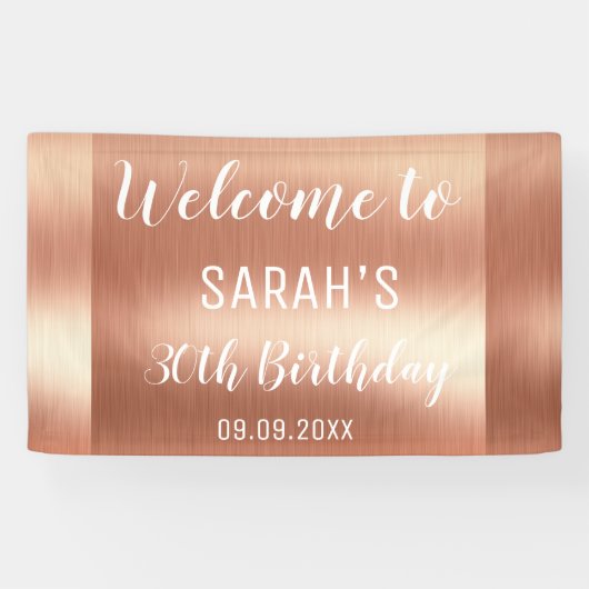 Elegant Glam Roos Gold 30e verjaardag achtergrond Spandoek (Horizontaal)