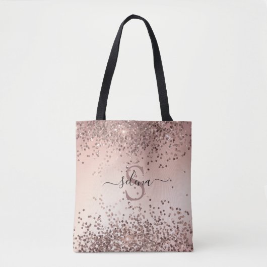 Elegant Glam Roos Gold Glitter Initialen Monogram Tote Bag (Voorkant)