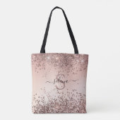 Elegant Glam Roos Gold Glitter Initialen Monogram Tote Bag (Achterkant)