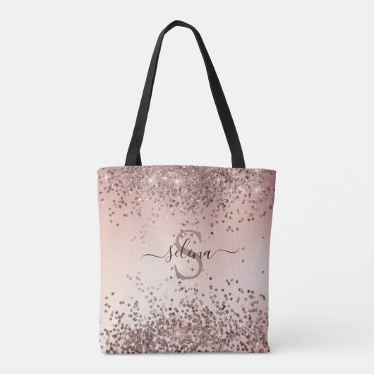 Elegant Glam Roos Gold Glitter Initialen Monogram Tote Bag (Achterkant)