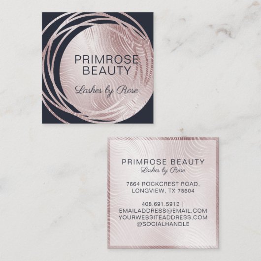 Elegant Glam Roos Gold & Navy Luxe Abstract Vierkante Visitekaartje (Voorkant / Achterkant)