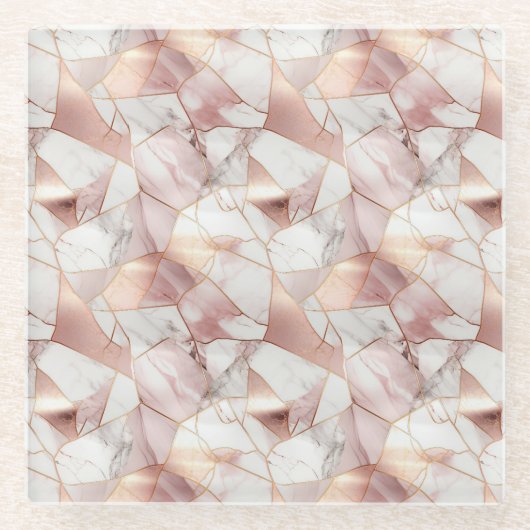 Elegant Glam Roos Goud Agaat Marmeren Patroon Glazen Onderzetter (Voorkant)
