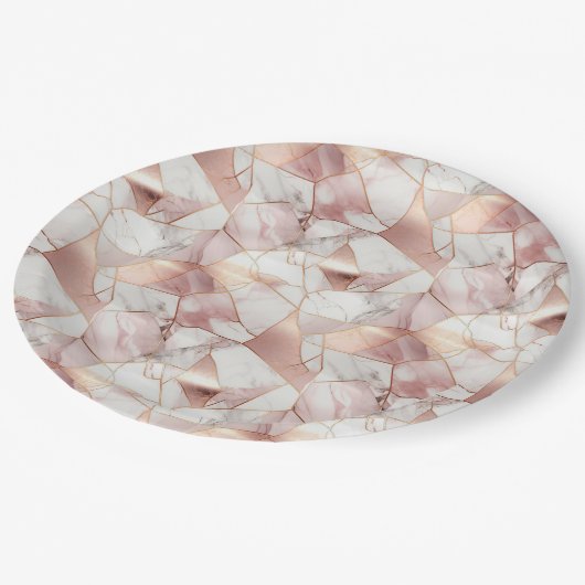 Elegant Glam Roos Goud Agaat Marmeren Patroon Papieren Bordje (Gekanteld)