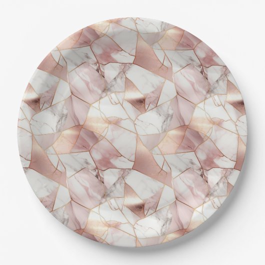 Elegant Glam Roos Goud Agaat Marmeren Patroon Papieren Bordje (Voorkant)