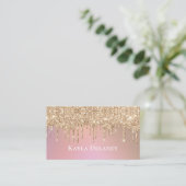 Elegant Glam Roos Gouden Glitter Drip Visitekaartje (Staand voorkant)