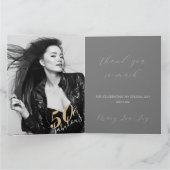 Elegant Glam Silver Gold 50 Fab Birthday Foto Bedankkaart (Binnen)