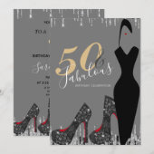 Elegant Glam Silver Gold 50 Fab Birthday Party Kaart (Voorkant / Achterkant)