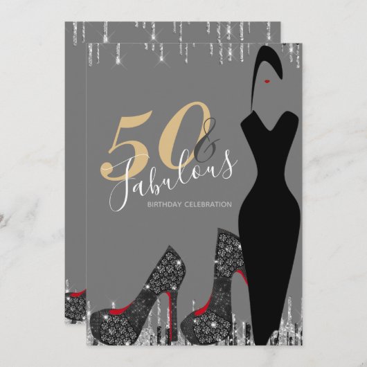 Elegant Glam Silver Gold 50 Fab Birthday Party Kaart (Voorkant / Achterkant)