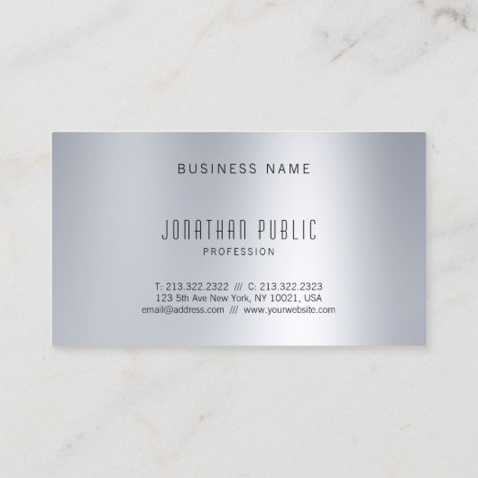 Elegant Glam Silver-look Professional Simple Plain Visitekaartje (Achterkant)