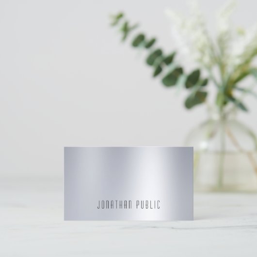 Elegant Glam Silver-look Professional Simple Plain Visitekaartje (Staand voorkant)