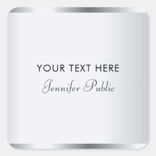 Elegant Glam Silver Sjabloon Kalligrafie Script Vierkante Sticker