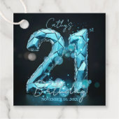 Elegant Glam Teal Blue Crystal 21st Birthday Bedankjes Labels (Voorkant)