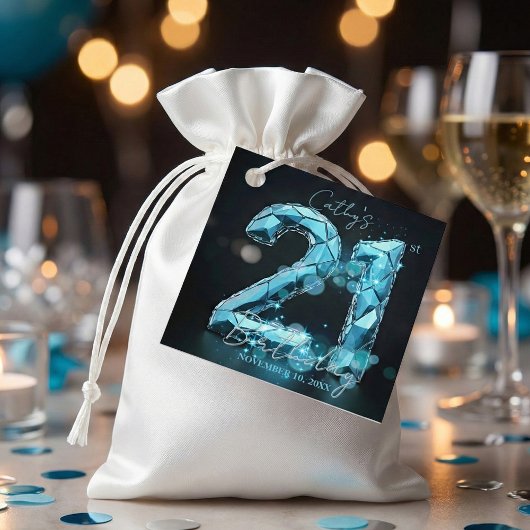 Elegant Glam Teal Blue Crystal 21st Birthday Bedankjes Labels