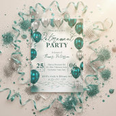 Elegant Glam Teal Silver Balloons Retirement Party Kaart