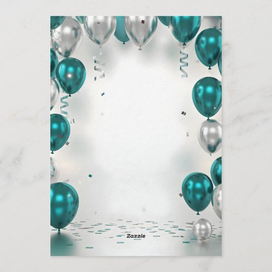 Elegant Glam Teal Silver Balloons Retirement Party Kaart (Achterkant)