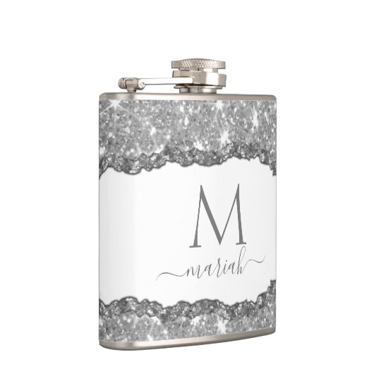 Elegant Glam Torn Glitter Paper Name Monogram Heupfles (Rechts)