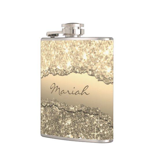 Elegant Glam Torn Glitter Paper Name Monogram Heupfles (Links)