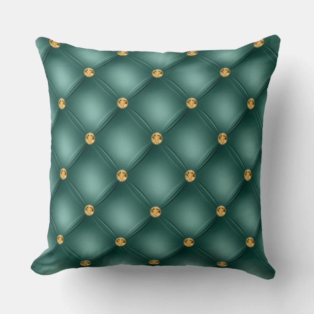 Elegant Glam Tufted Gold Diamond Blauwgroen Groen Kussen (Voorkant)