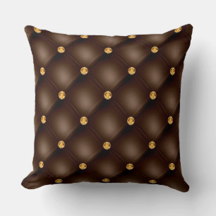 Elegant Glam Tufted Gold Diamond Chocolade Brown Kussen
