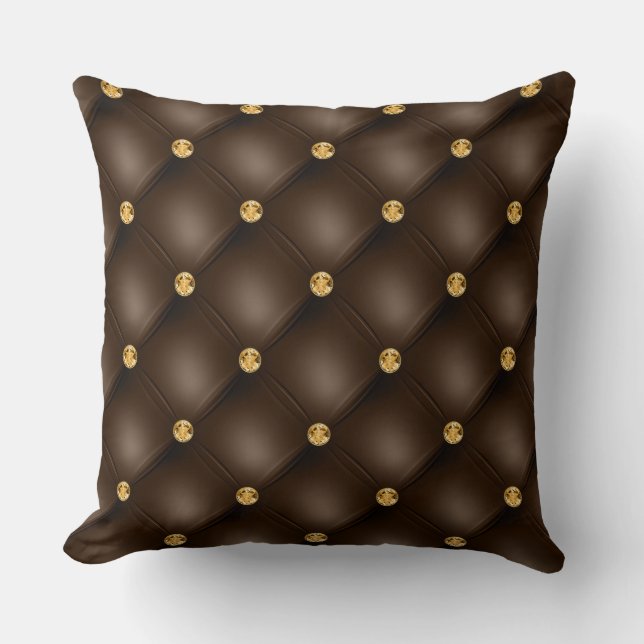 Elegant Glam Tufted Gold Diamond Chocolade Brown Kussen (Voorkant)
