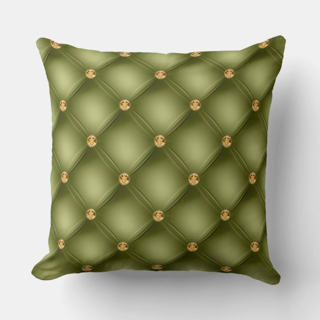 Elegant Glam Tufted Gold Diamond Olive Green Kussen (Voorkant)