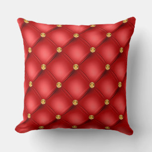 Elegant Glam Tufted Gold Diamond Red Pattern Kussen