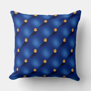 Elegant Glam Tufted Gold Diamond Royal Blue Kussen